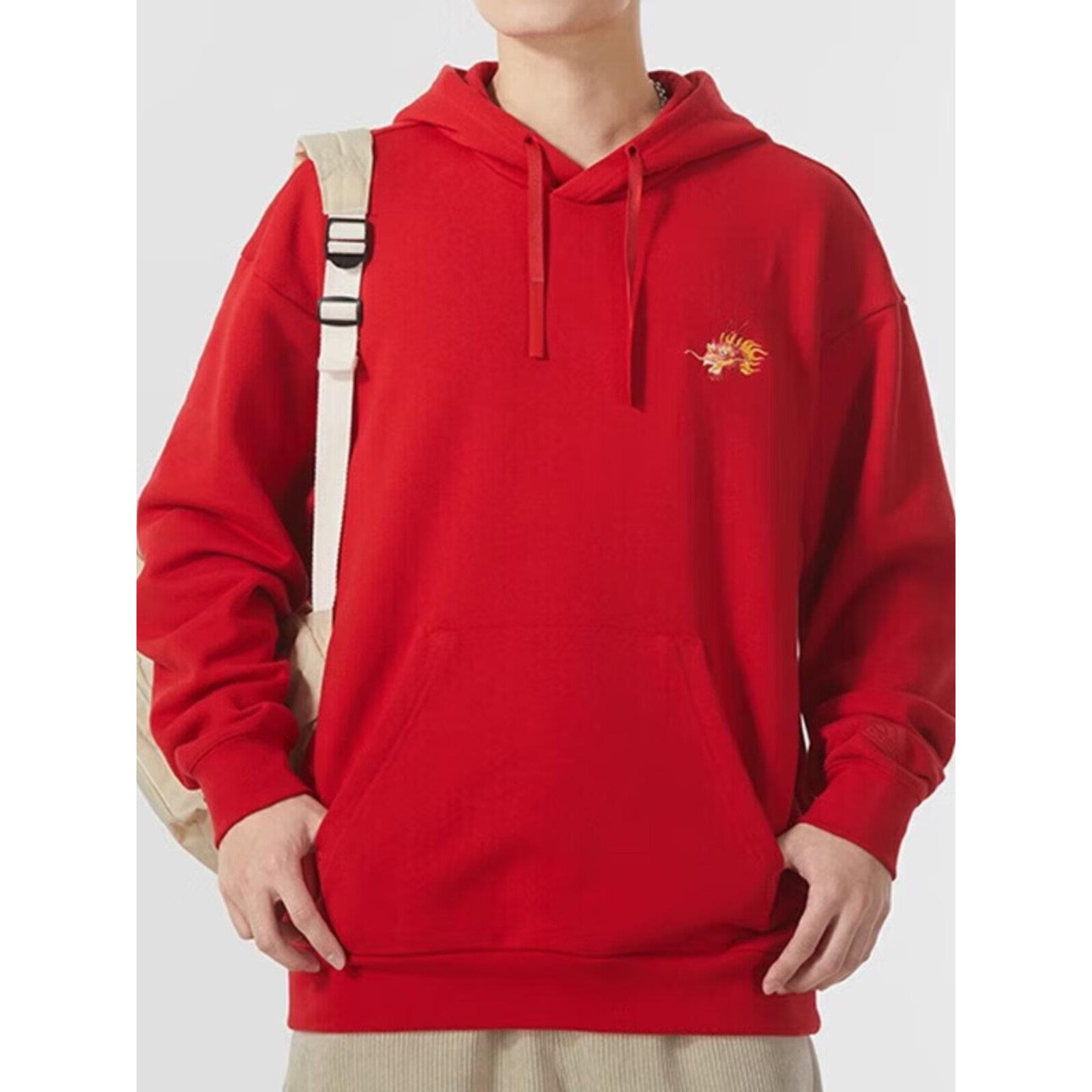 阿迪达斯卫衣外套男士秋冬季运动服红色连帽套头衫针织休闲上衣