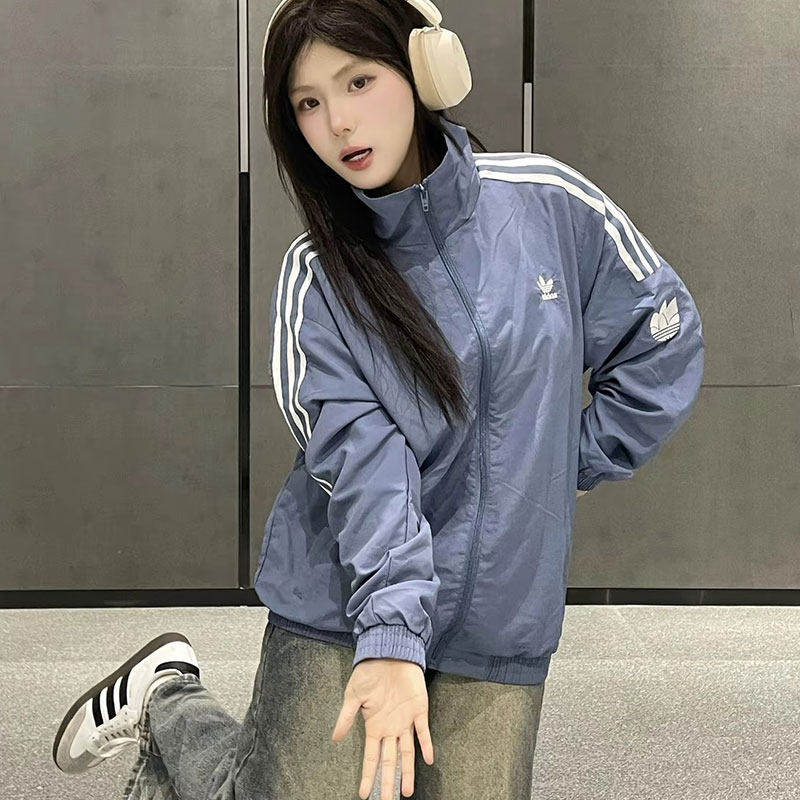 阿迪达斯三叶草梭织外套女秋季正品防风衣美式复古运动棒球服夹克