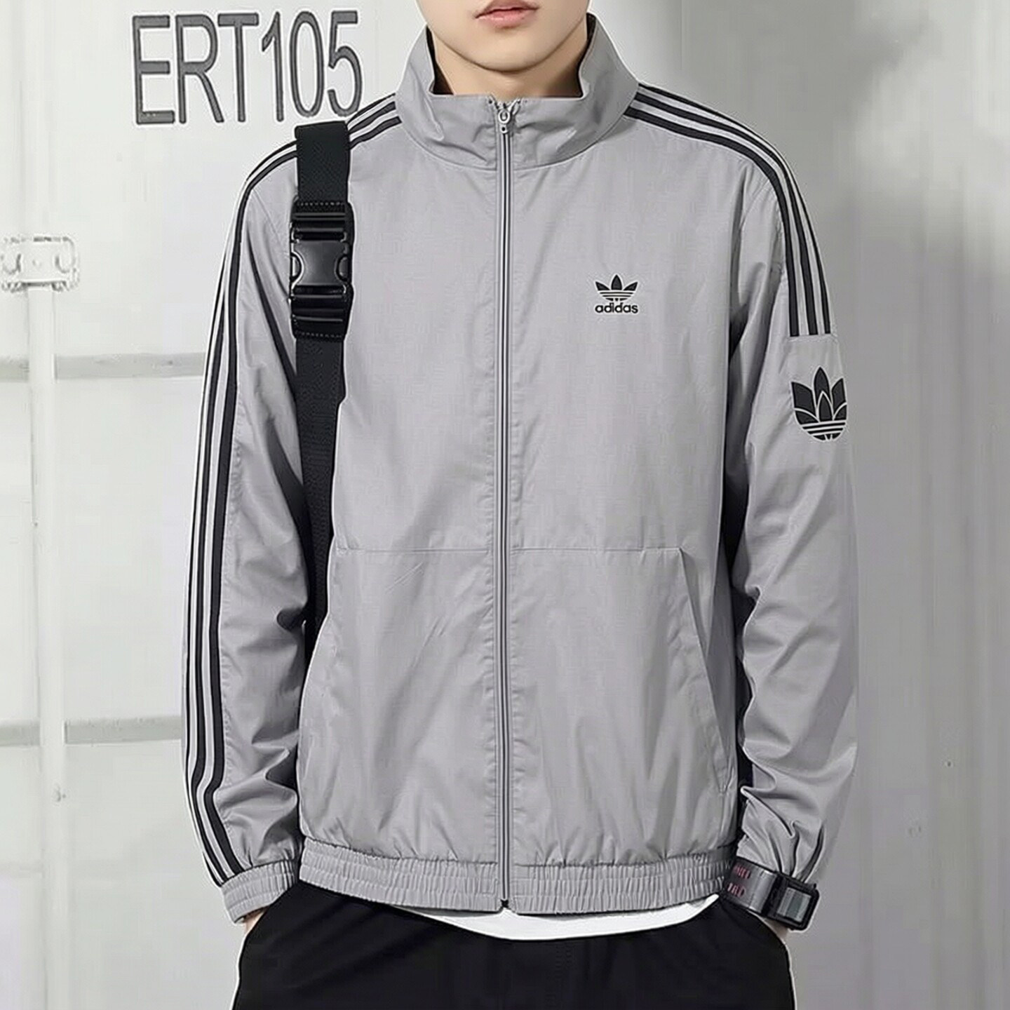 Adidas三叶草梭织棒球服男夏季正品美式透气灰色防风衣复古外套
