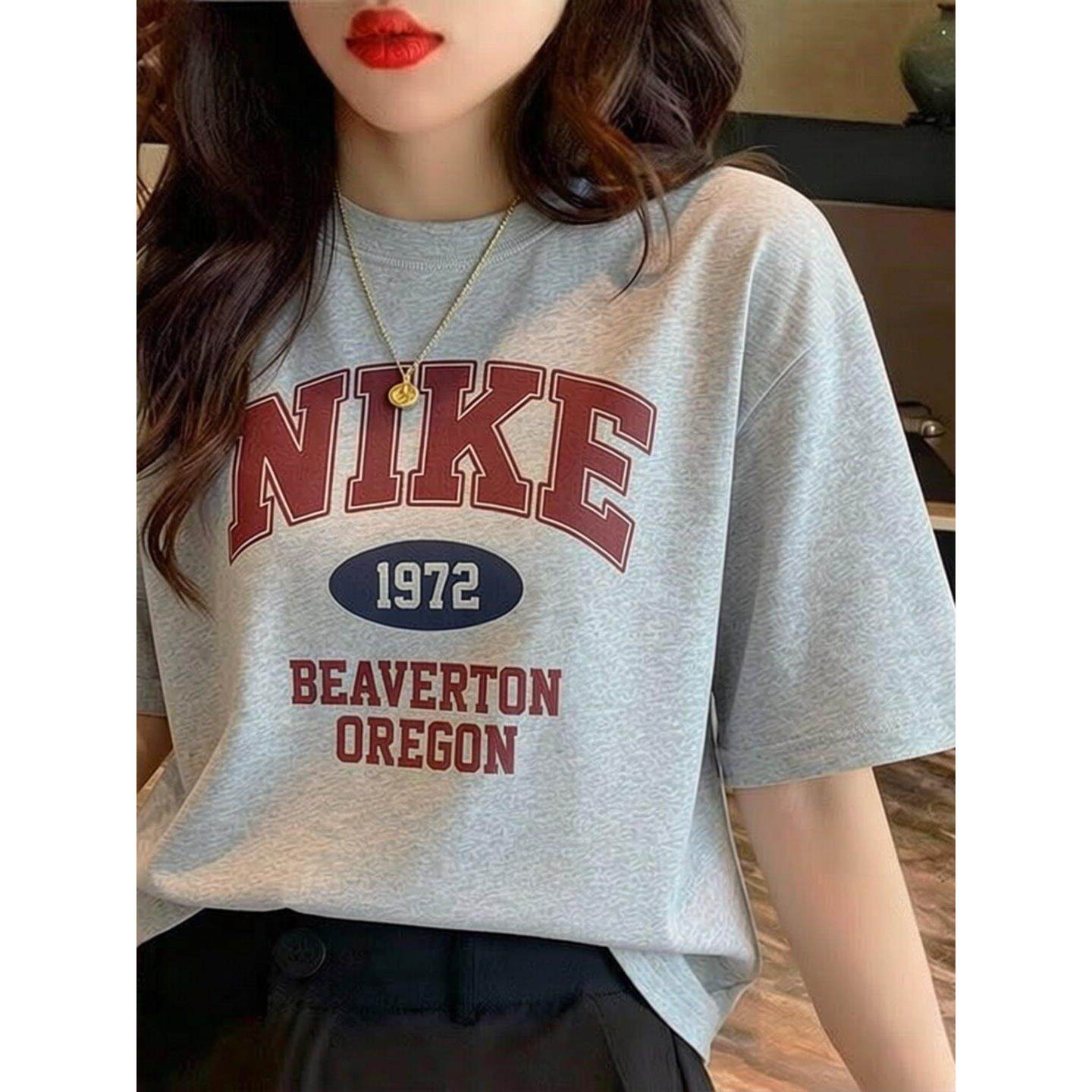 Nike耐克灰色短袖正品正品T恤夏季正品女士上衣宽松健身运动半袖