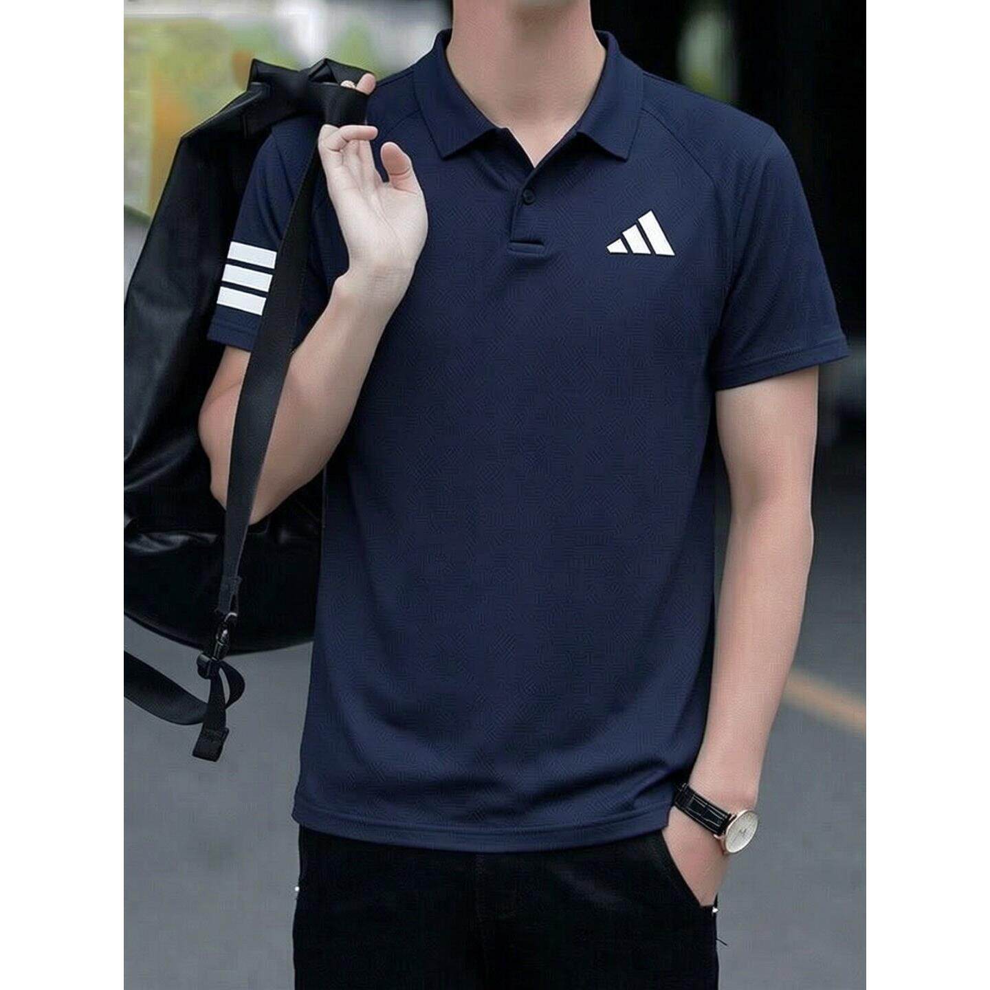 阿迪达斯polo衫男短袖夏季透气速干蓝色翻领运动宽松T恤休闲半袖