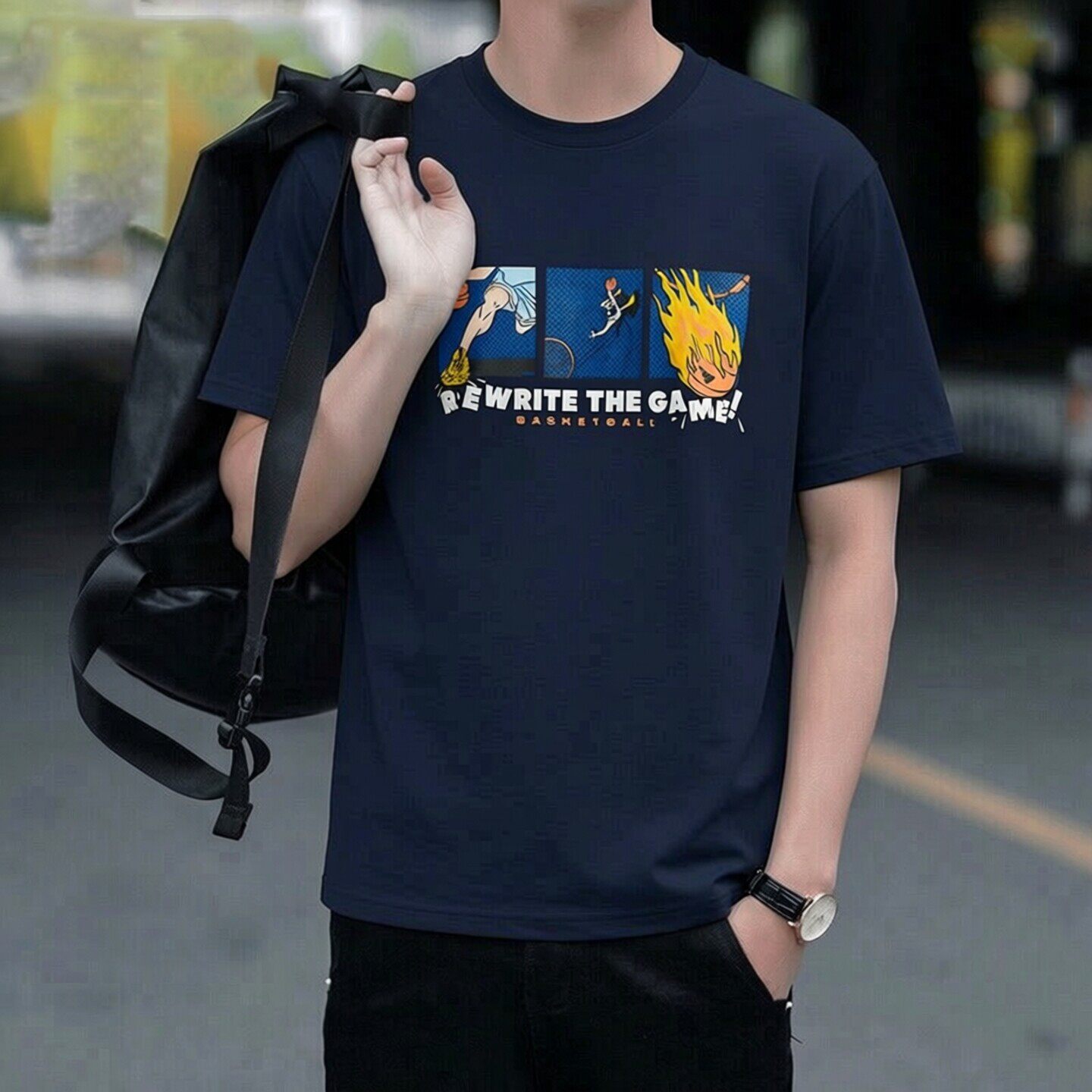 阿迪达斯t恤蓝色男士短袖夏季圆领潮流印花透气跑步上衣运动服