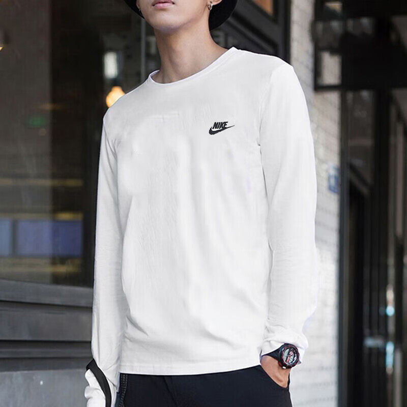 白色正品长袖Nike耐克正品运动卫衣薄款男T恤圆领复古休闲上衣潮