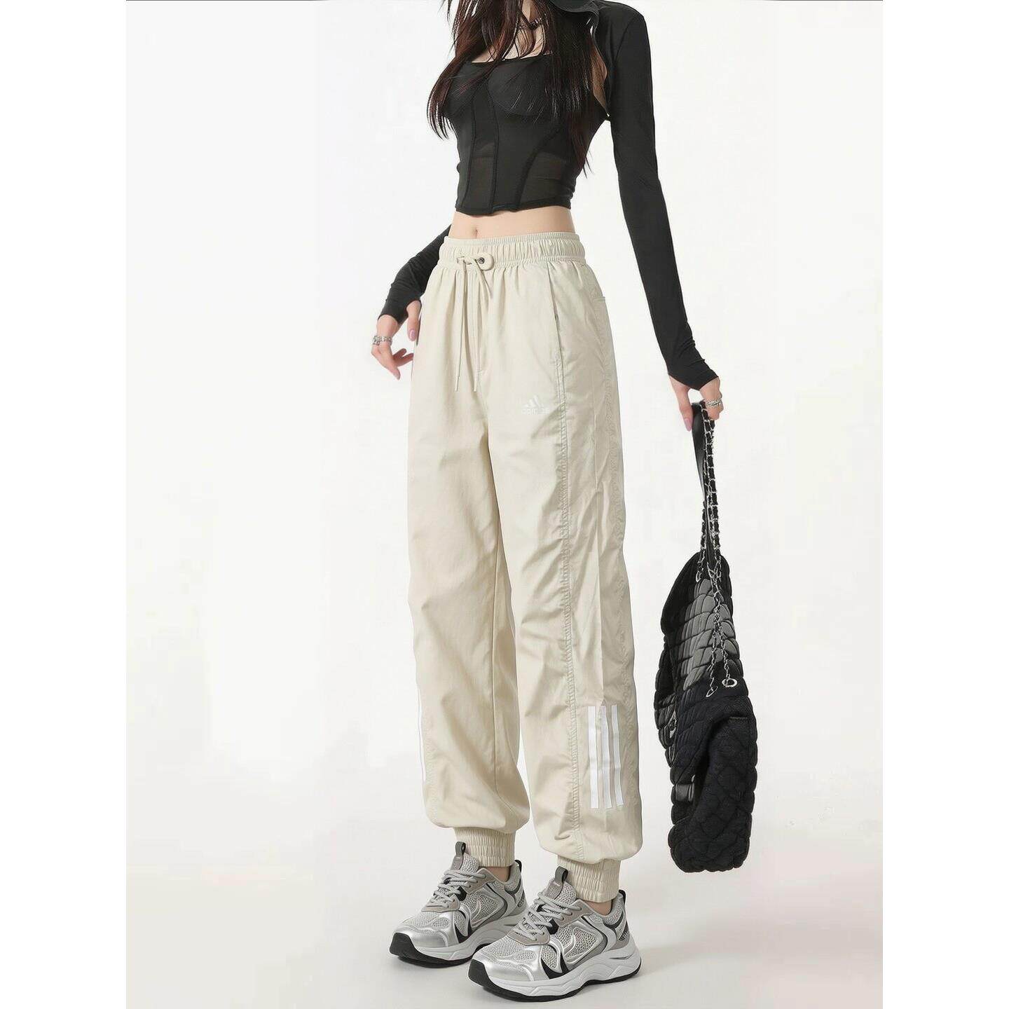 adidas/阿迪达斯梭织裤子女夏季正品透气束脚宽松街舞速干运动裤