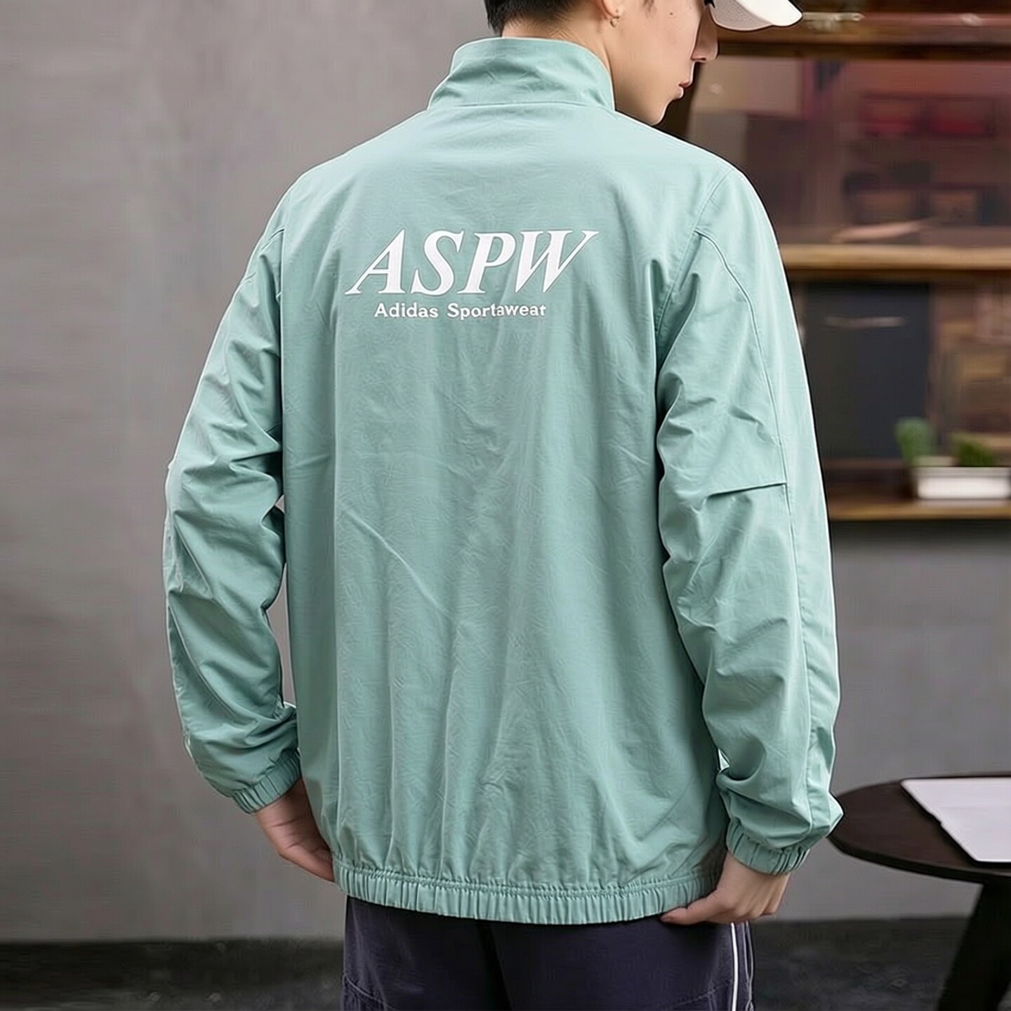 阿迪达斯棒球服男外套秋季正品梭织复古宽松绿色透气字母立领夹克