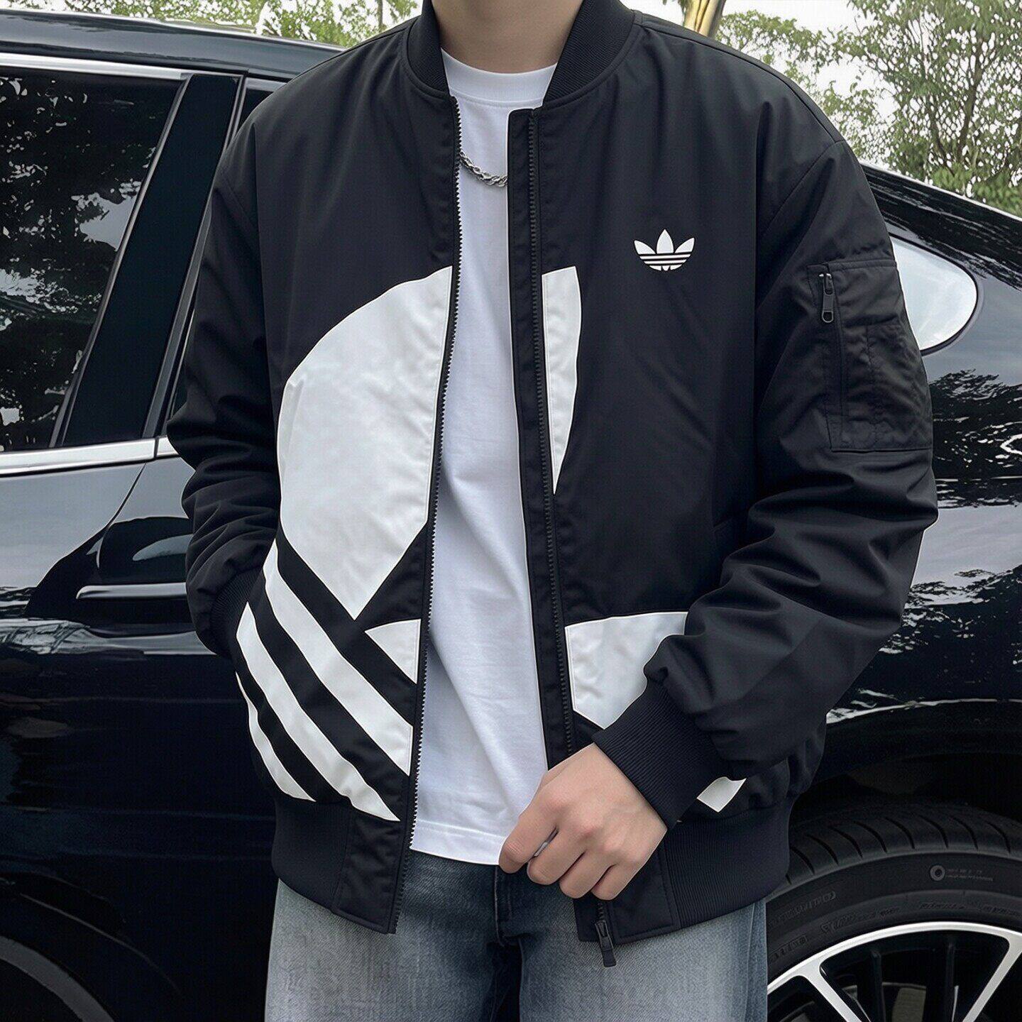 阿迪达斯三叶草夹棉棒球服男冬休闲加厚外套夹克美式复古保暖棉服