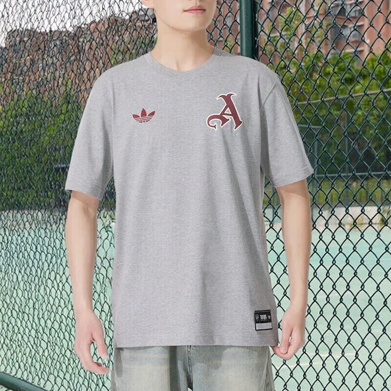 阿迪达斯三叶草灰色短袖男t恤夏季正品足球运动正品复古休闲半袖
