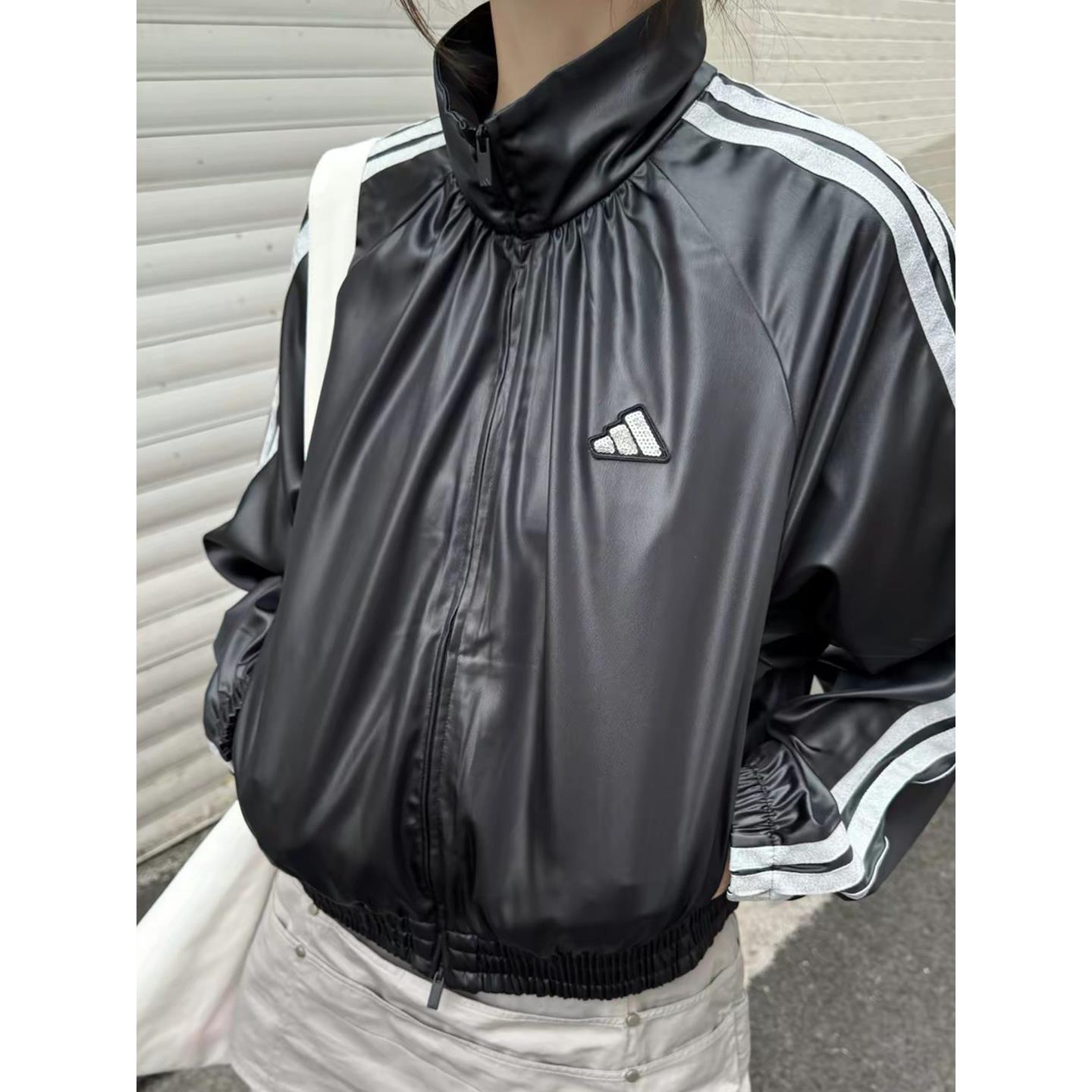 阿迪达斯棒球服女外套秋季正品缎面梭织防风美式复古宽松韩版夹克
