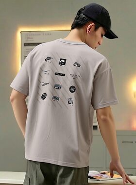 Nike耐克男士灰色短袖纯棉潮流T恤2026年新款宽松运动服休闲上衣
