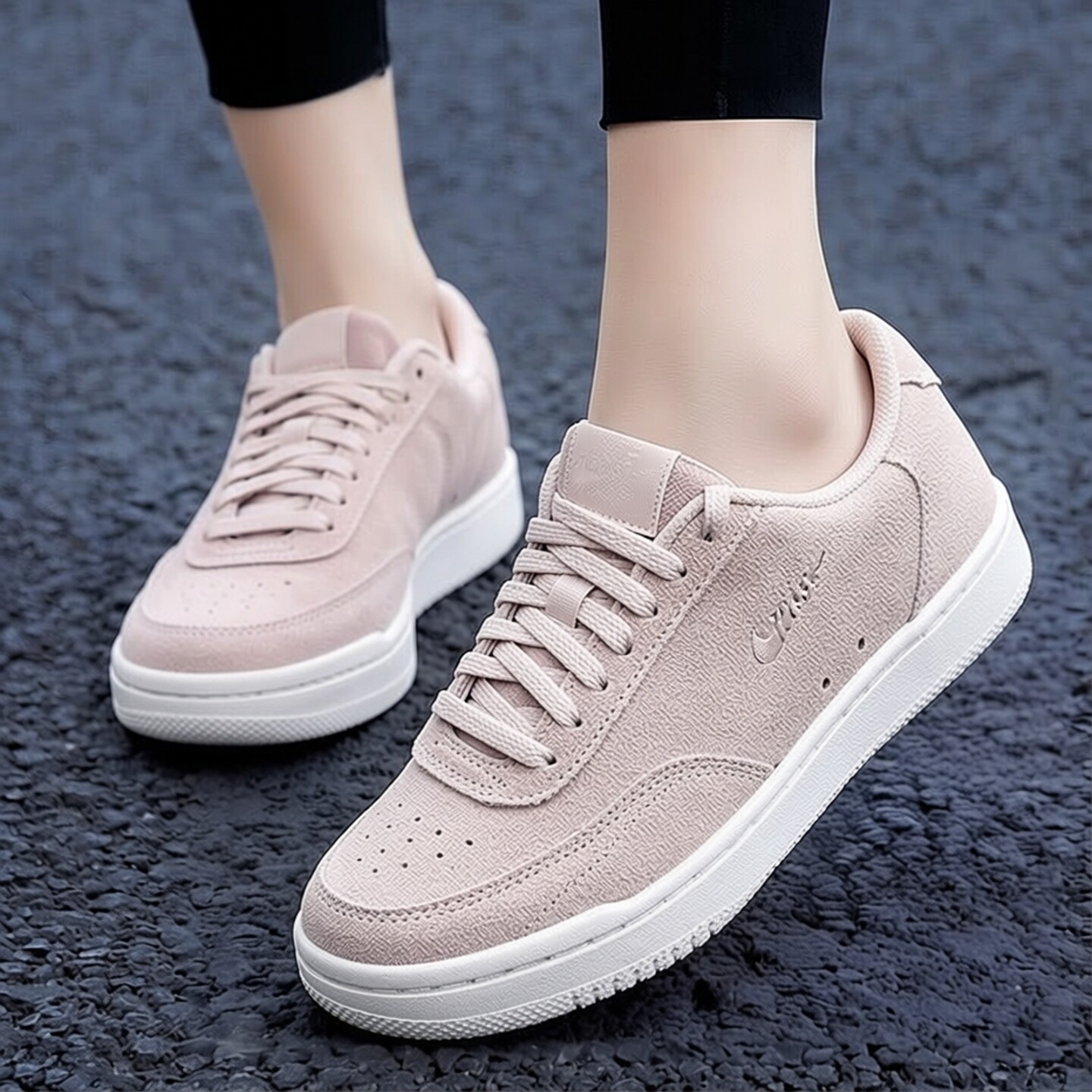 Nike耐克鞋子翻毛皮运动鞋粉色低帮板鞋正品女鞋轻便透气休闲鞋潮
