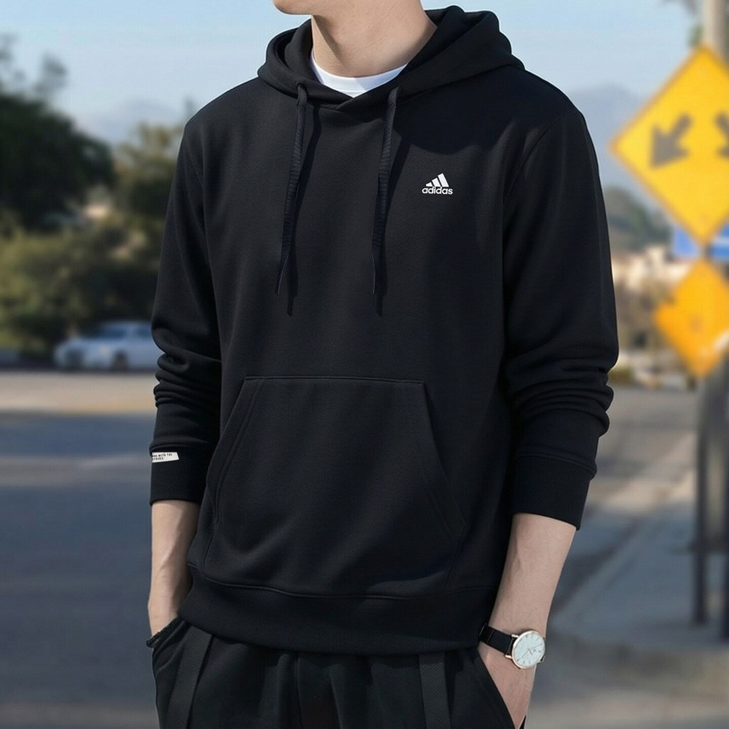 阿迪达斯卫衣男秋保暖打底新款上衣运动服宽松复古休闲男士连帽衫