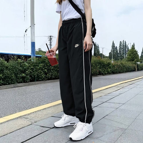 Nike耐克裤子薄款条纹长裤女子梭织束脚裤新款跑步运动裤休闲卫裤