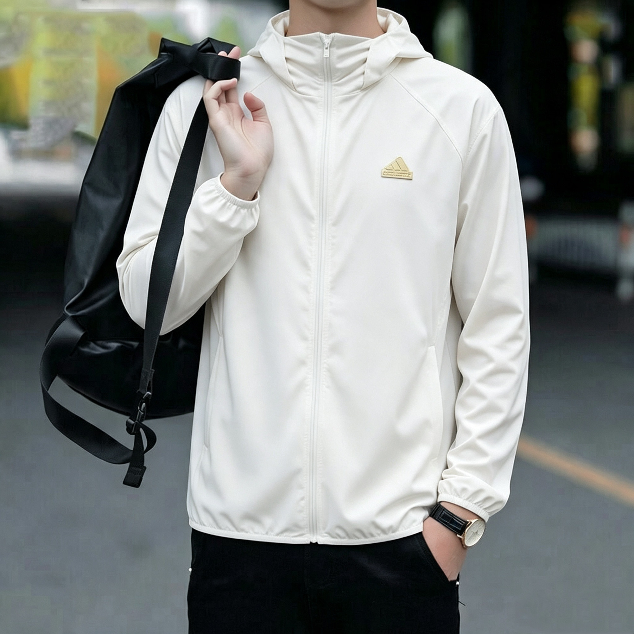 阿迪达斯外套男装正品连帽防风防晒健身训练运动服休闲薄款夹克