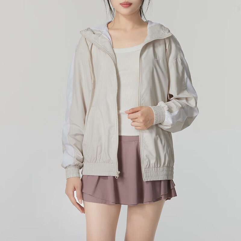 Nike耐克正品浅色防晒外套女装连帽透气运动上衣跑步训练轻薄夹克