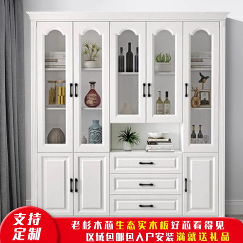 简约现代大容量玻璃门实木板书柜