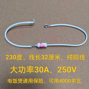 30A大电流230度250V电饭锅温度保险丝陶瓷热熔断器保险管铜线32长
