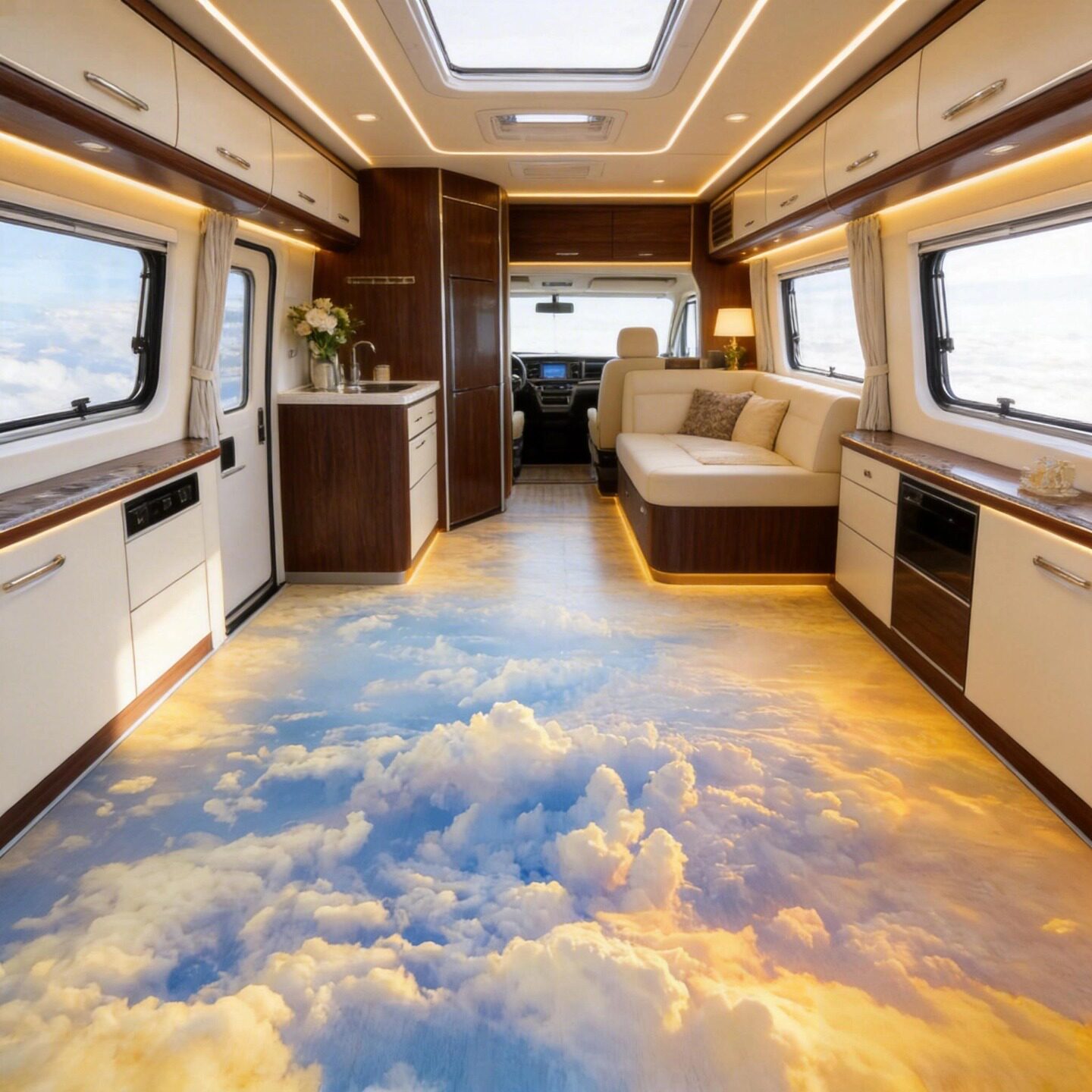 地板革塑胶地板房车公交车室内PVC地胶加厚地面铺垫地贴蓝天白云