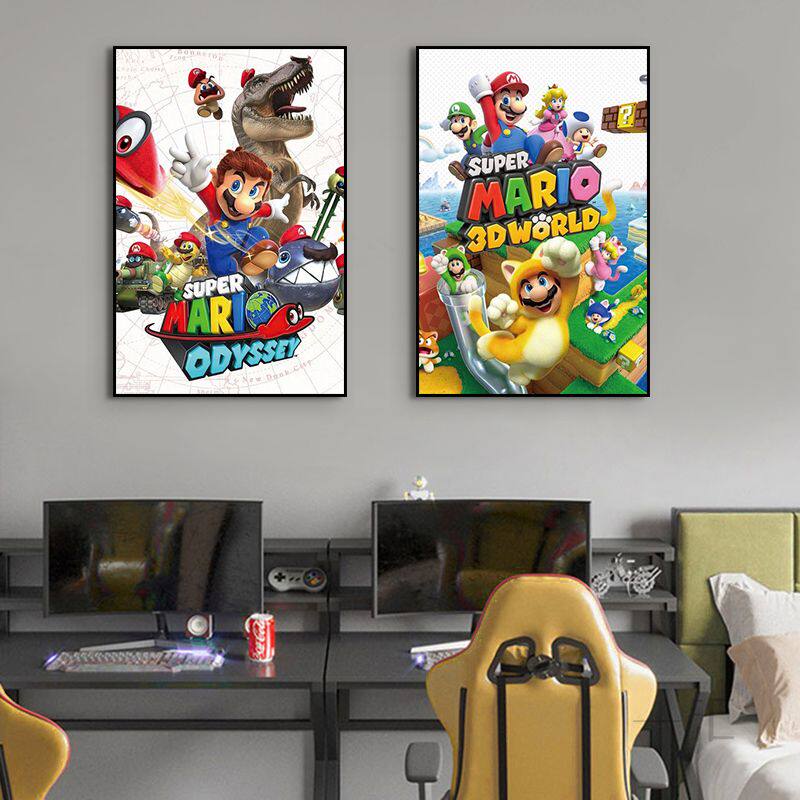 超级马里奥兄弟挂画电竞游戏室任天堂装饰画儿童房卧室动漫壁画