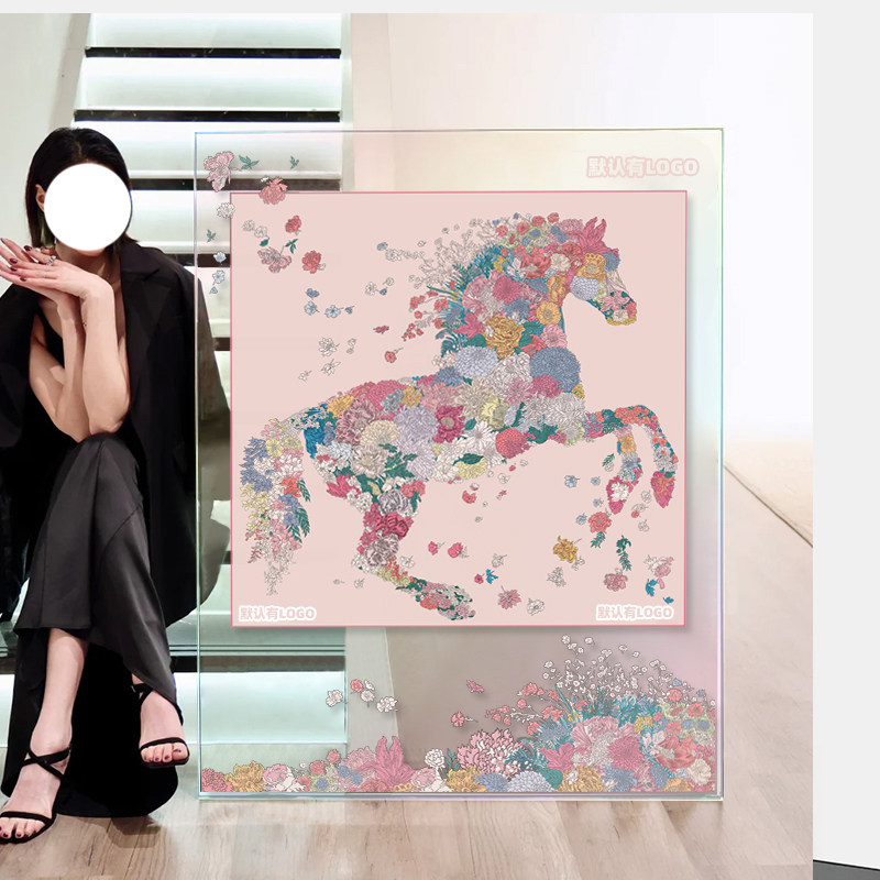 亚克力真丝巾装裱画轻奢高级感客厅玄关挂画丝巾轻扬花衣装饰画