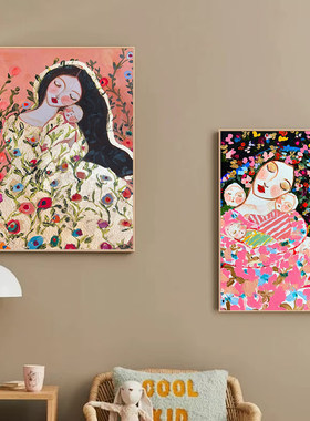 抽象派母爱装饰画客厅卧室小众艺术挂画母婴室月子中心油画风壁画