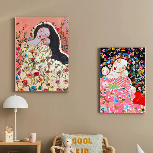 抽象派母爱装饰画客厅卧室小众艺术挂画母婴室月子中心油画风壁画