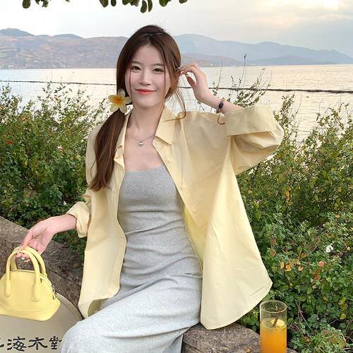 山姆优选防晒衬衫女夏款2025新款爆款黄色小个子衬衣外套韩系宽松