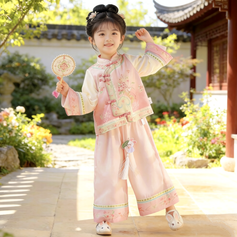 女童汉服2026春夏季儿童新中式国风套装女孩上衣阔腿裤唐装两件套