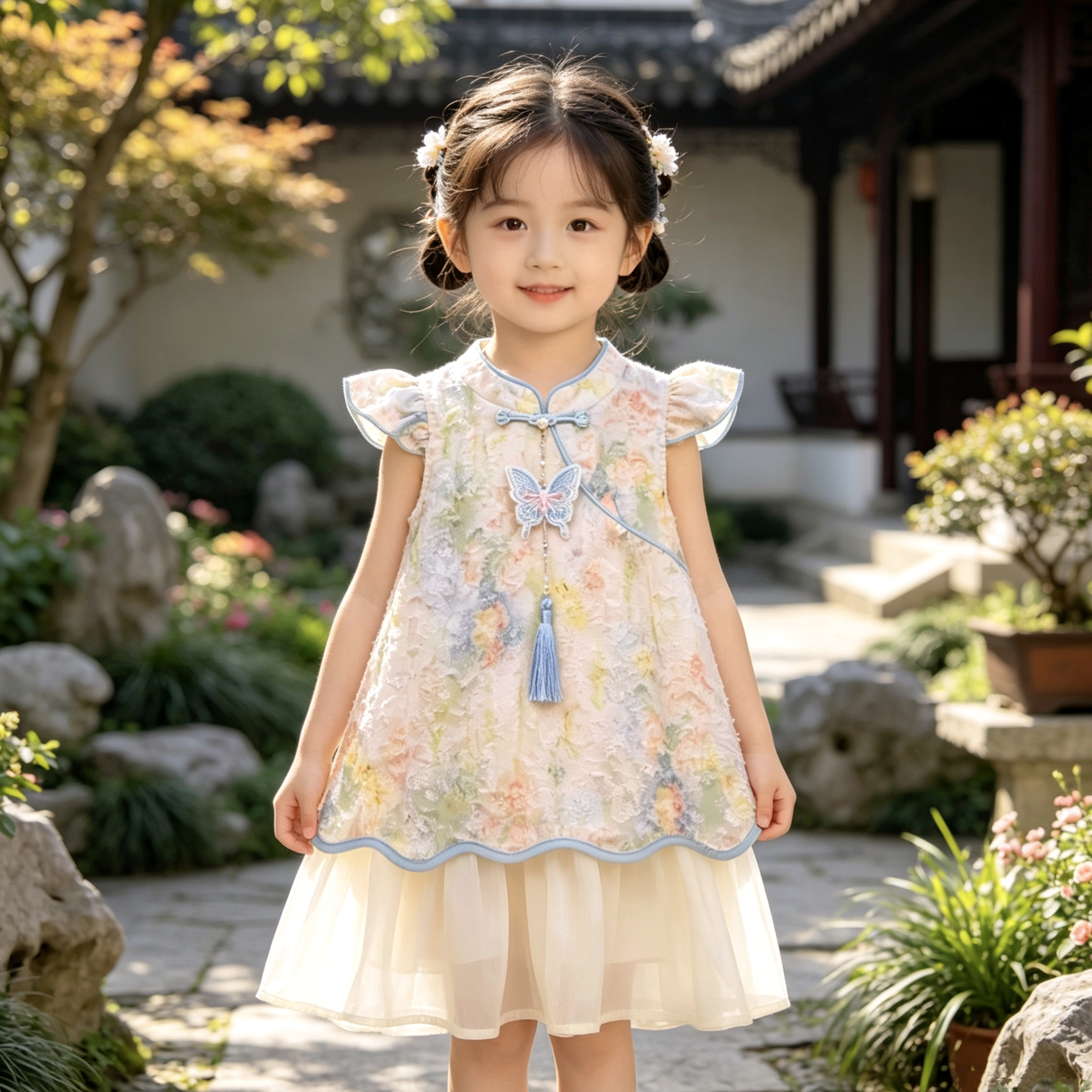 女童旗袍裙汉服夏季儿童新中式国风连衣裙女孩公主裙短袖夏装裙子