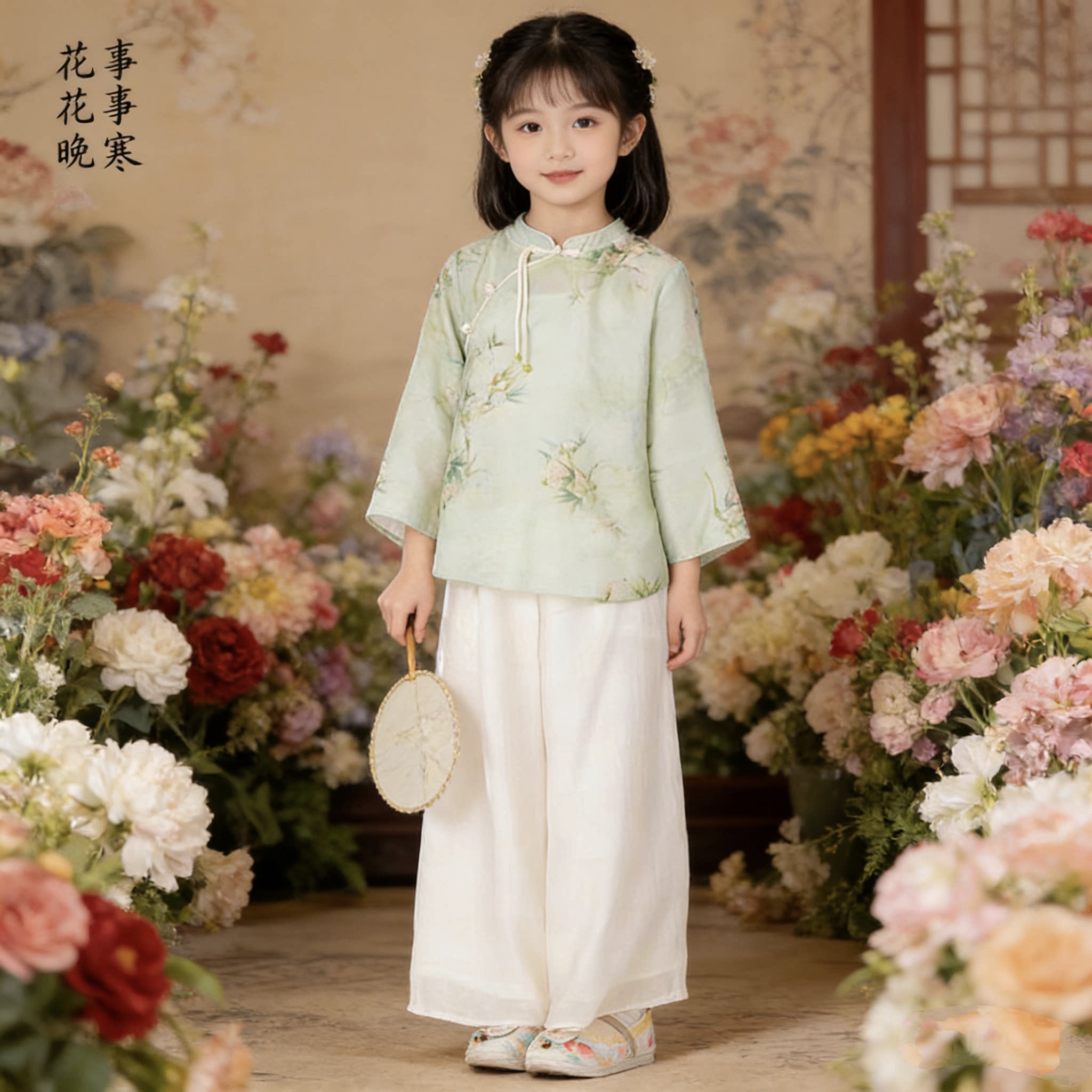 汉服女童2026春秋季新中式古风套装夏装儿童长袖阔腿裤唐装两件套