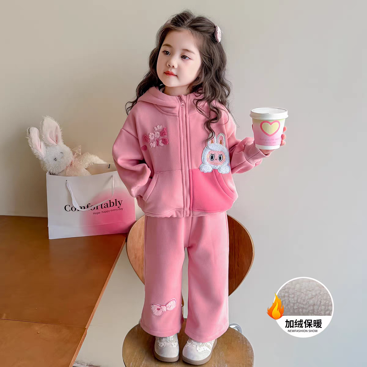 女童套装2026春秋款儿童洋气时髦加绒卫衣休闲两件套女宝宝春装潮