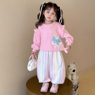 女童套装2026春秋儿童洋气长袖卫衣裙阔腿裤休闲运动春装两件套潮