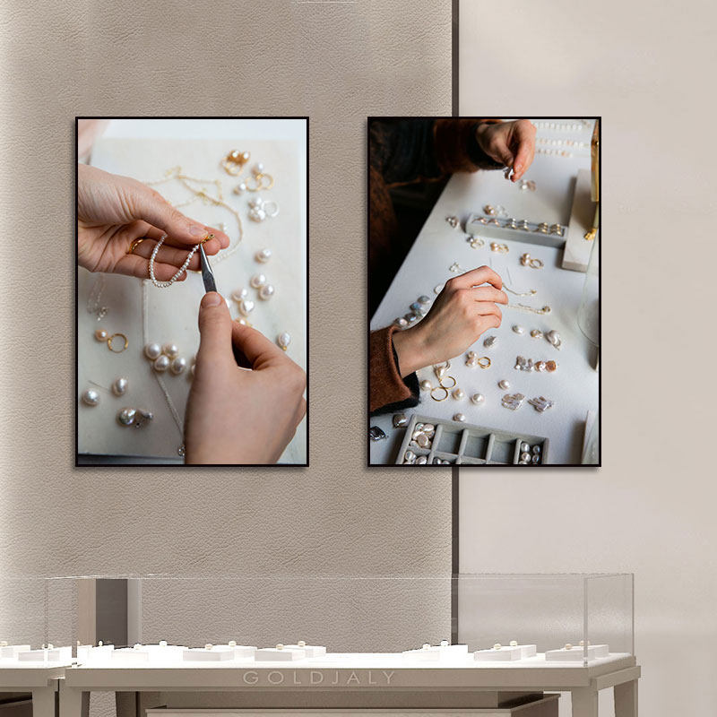 珍珠装饰画珠宝首饰店项链制作工艺图挂画奢侈品专柜店宣传壁画