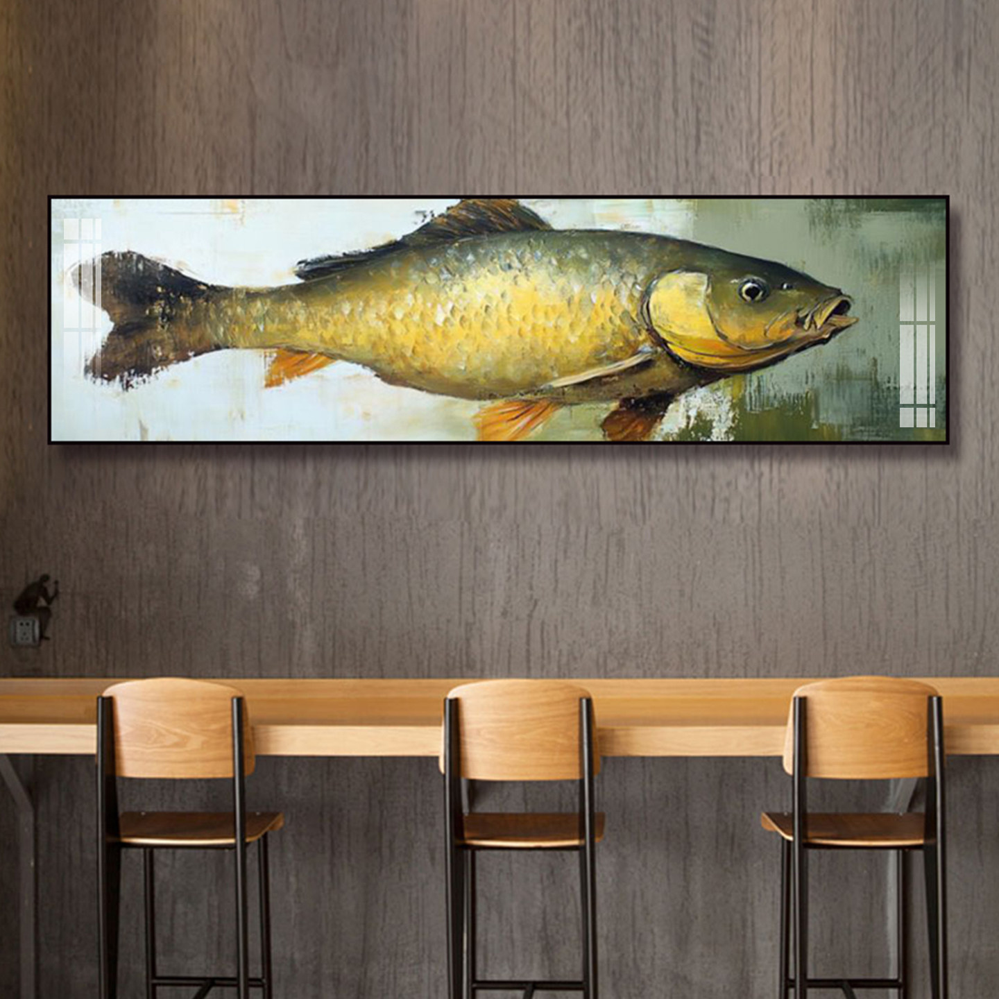 三文鱼鳟鱼鱼类装饰画日料店海鲜餐厅背景墙挂画路亚爱好者收藏画