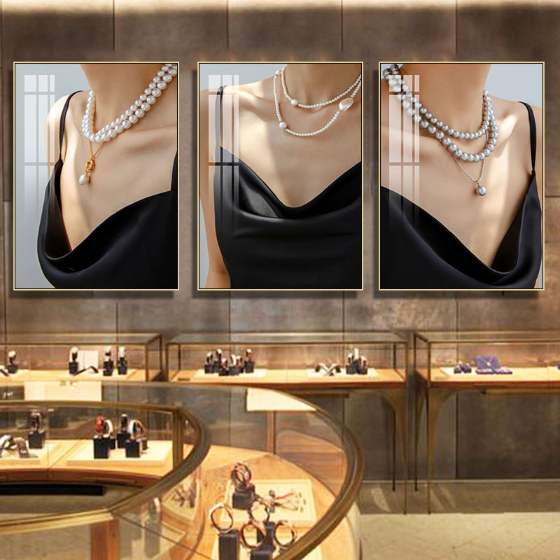 珠宝店珍珠项链装饰画首饰奢侈品专柜挂画商场女明星宣传海报壁画