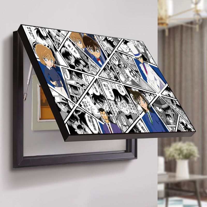 电表箱装饰画遮挡免打孔推拉电闸箱二次元名侦探柯南挂画