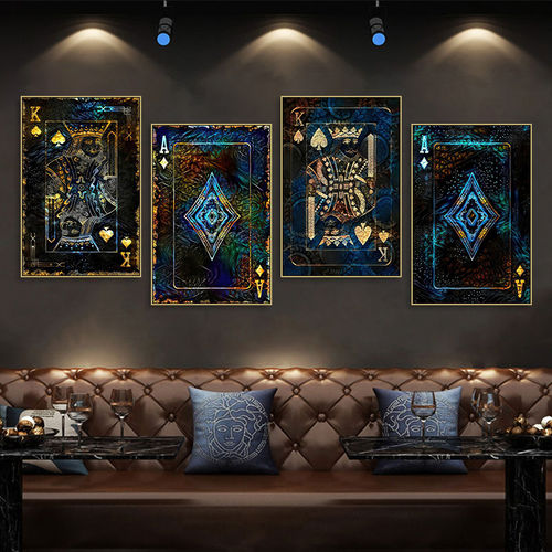 德州扑克牌装饰画棋牌室麻将馆酒吧KTV赌场poker cards扑克3D挂画