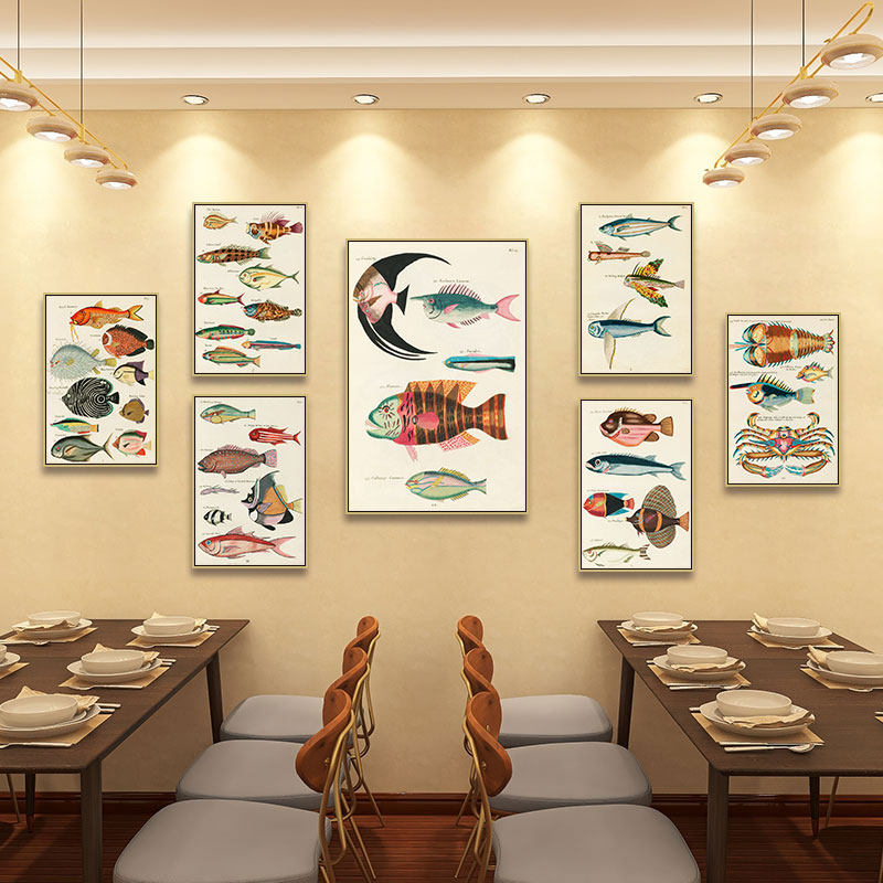 鱼类图鉴海报挂画学校观赏图谱水产装饰画原生鱼类海鲜餐厅墙壁画