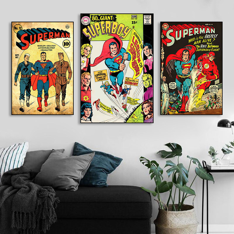 超人复古海报装饰画客厅卧室DC漫画Superman挂画酒吧咖啡厅壁画