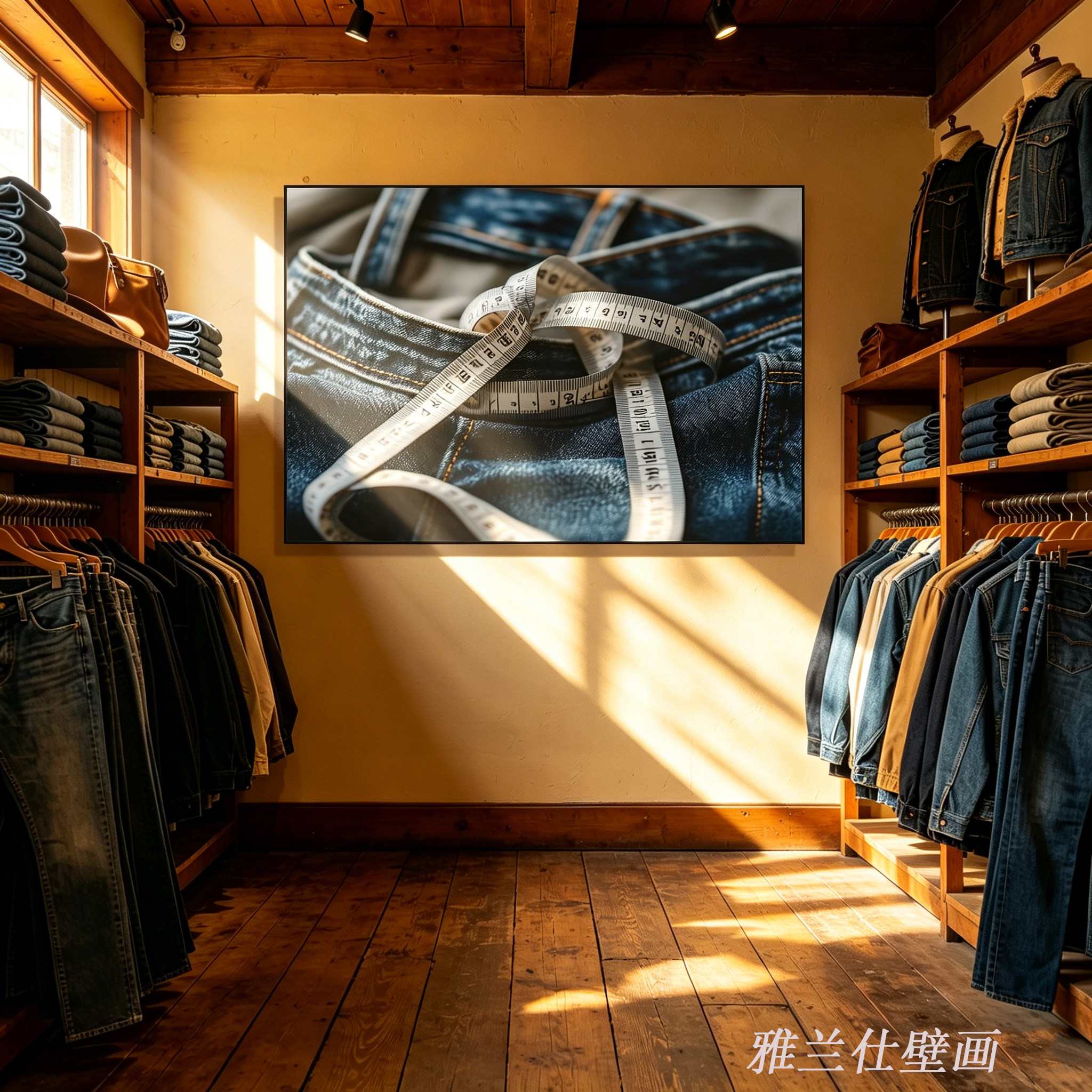 牛仔主题装饰画服装工作室背景墙挂画高级感穿搭牛仔店ins风壁画