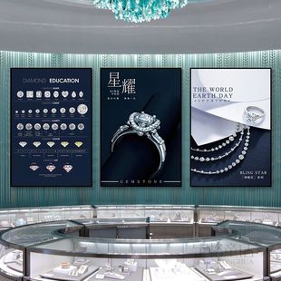 珠宝店背景墙挂画展柜钻石项链饰品首饰店挂画钻戒定制工作室壁画