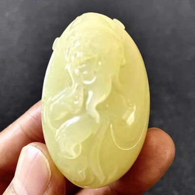 苏工正宗天然新疆和田玉财神手把件黄口料老黄玉吊坠挂件文玩收藏