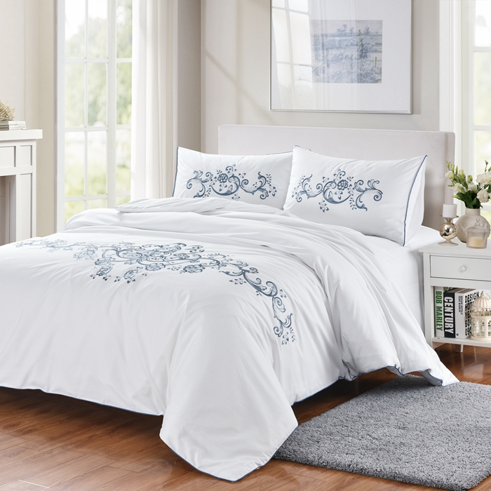 外贸原单全棉纯棉刺绣绣花欧式床单被套1.5m1.8m床上用品四件套