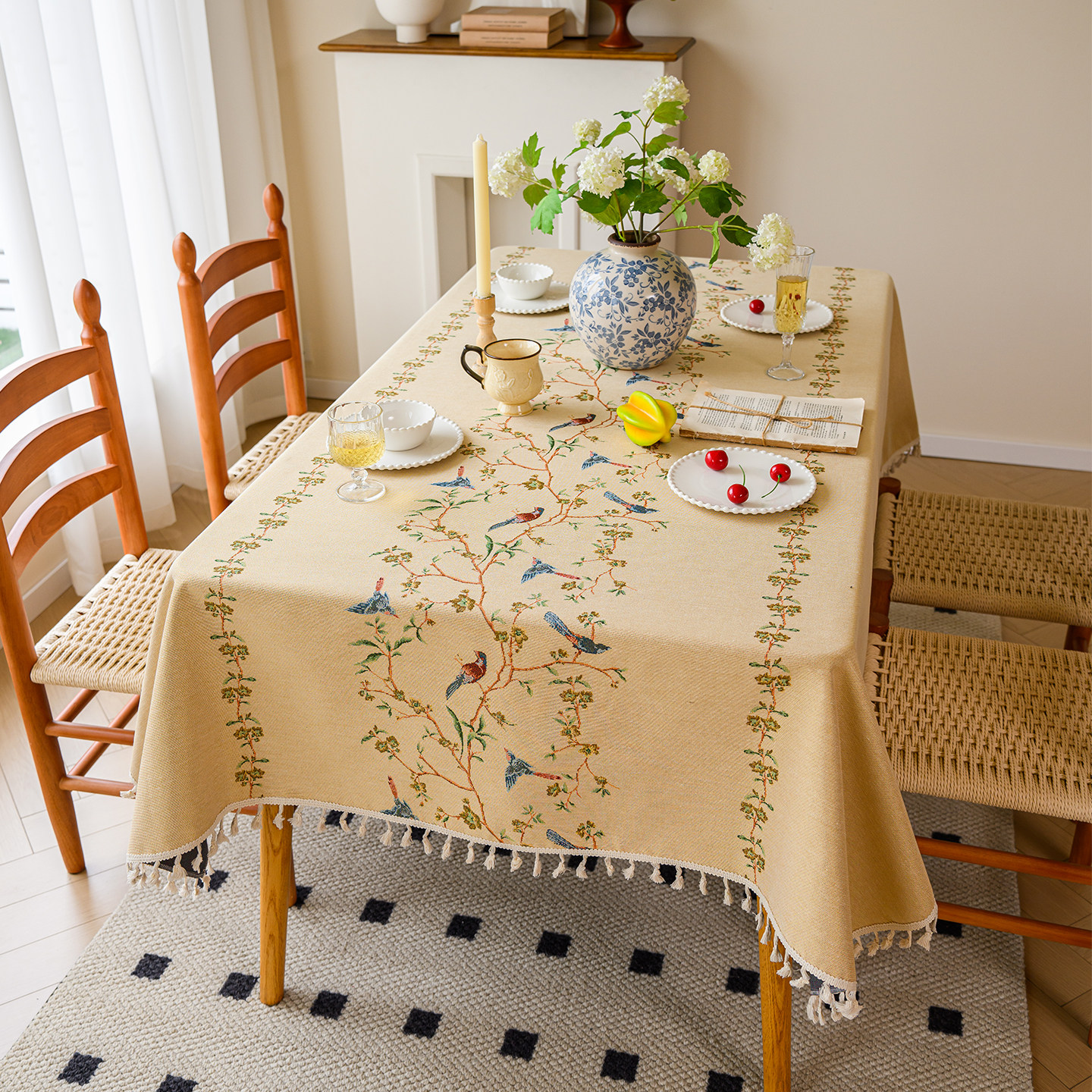 美式田园民族风提花布艺餐桌茶几布电视柜桌布台布高级感家用盖巾