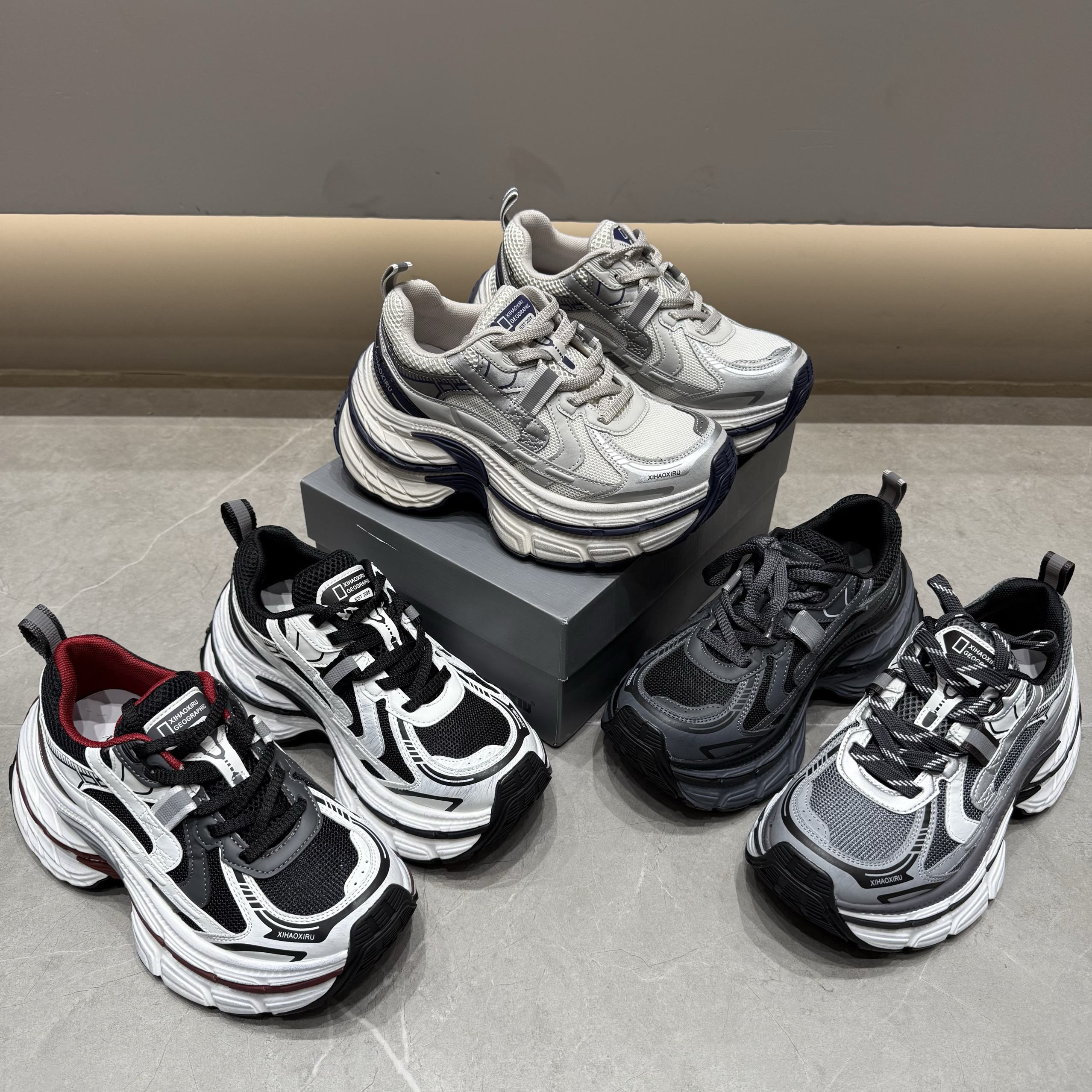 休闲增高厚底圆头老爹鞋拼色