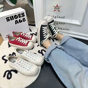 学院风潮流饼干鞋 女2026夏轻便系带百搭休闲板鞋 厚底帆布鞋 韩版