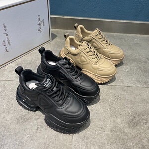 真皮气垫底老爹鞋女2023冬轻便软底增高厚底百搭休闲运动舞蹈鞋潮
