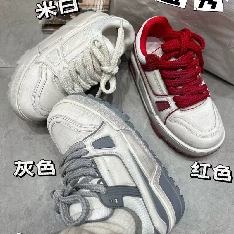 欧货胖丁厚底面包鞋女2026春款乌拉草鞋垫系带休闲小白鞋增高板鞋