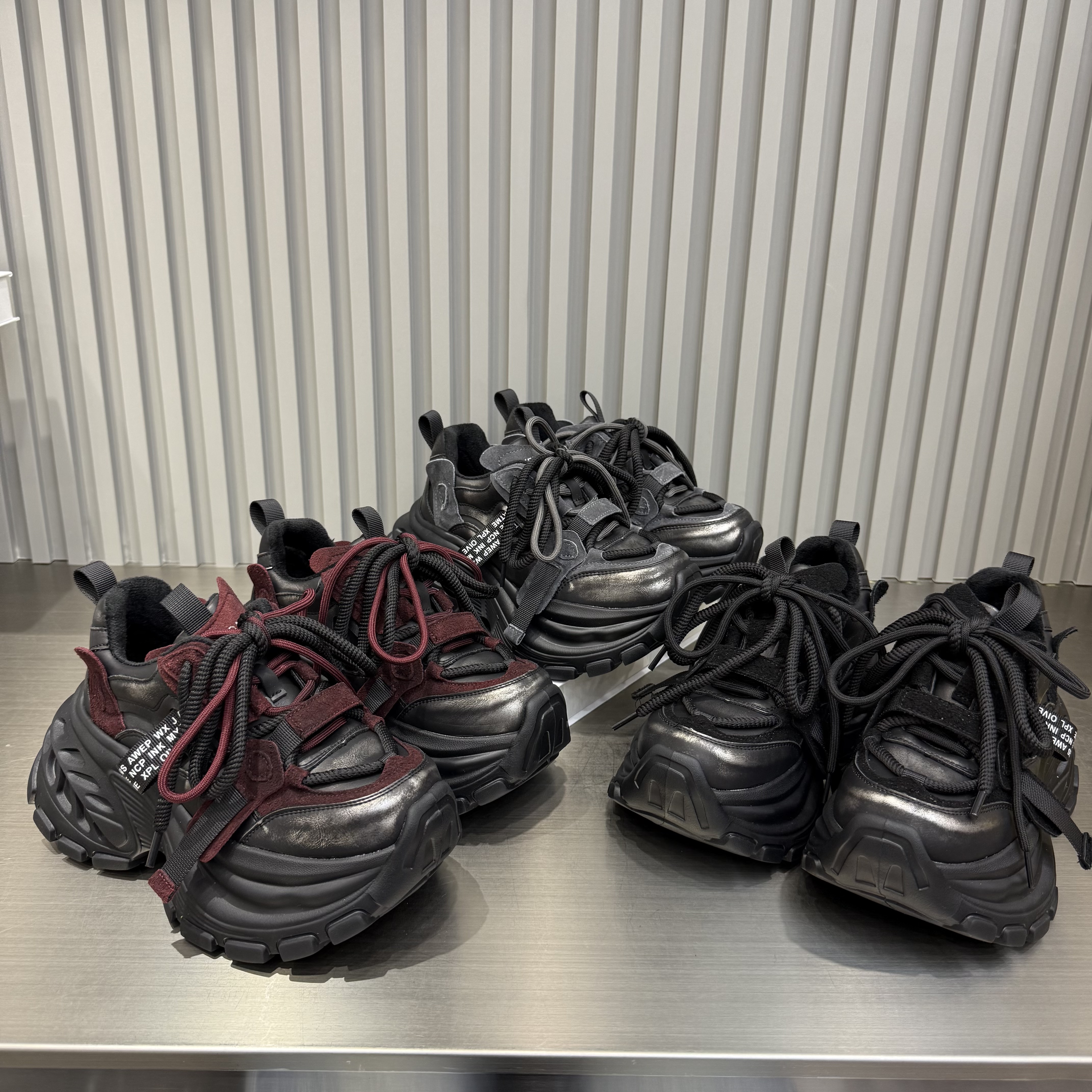 欧货花式绑带废土风老爹鞋女2025冬加绒厚底增高休闲运动鞋超轻底