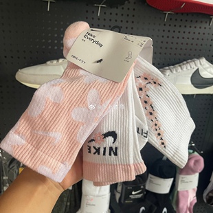 Nike耐克袜子休闲花卉印花粉色樱花女纯棉秋冬长筒袜儿童袜DH6297