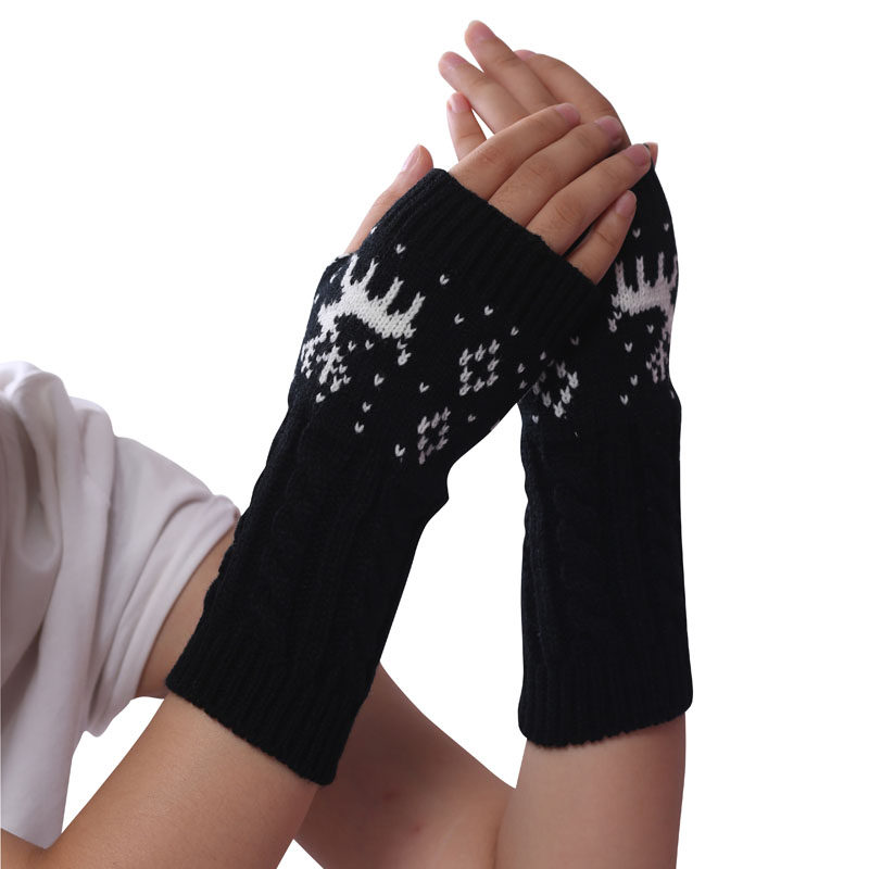 秋冬季情侣半指保暖手套男女短款可爱学生韩版毛线针织露打字加厚